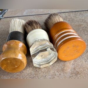 Vintage Lot of 3 Made Rite Pure Badger & Lucite Shaving Brush Tools Grooming